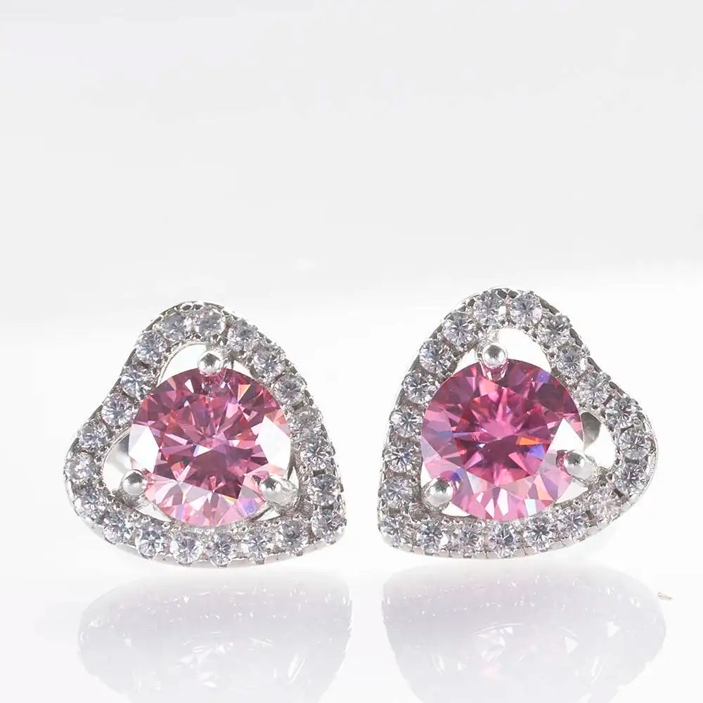 1 Ct 6.5mm Pink Moissanite Heart Stud Earrings