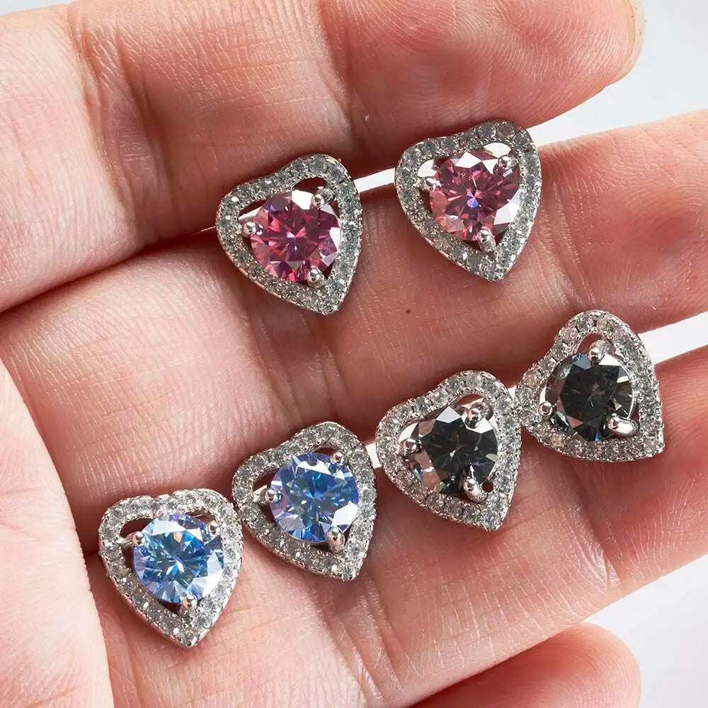 1 Ct 6.5mm Pink Moissanite Heart Stud Earrings