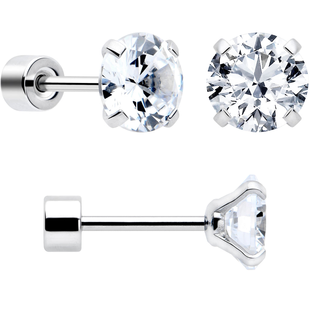 CZ Flat Back Stud Earrings - 3 Pairs