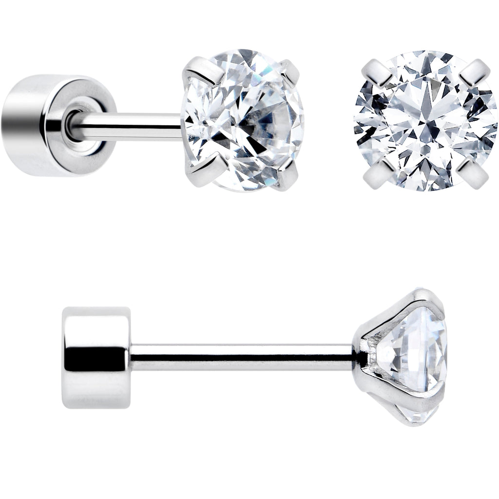 CZ Flat Back Stud Earrings - 3 Pairs