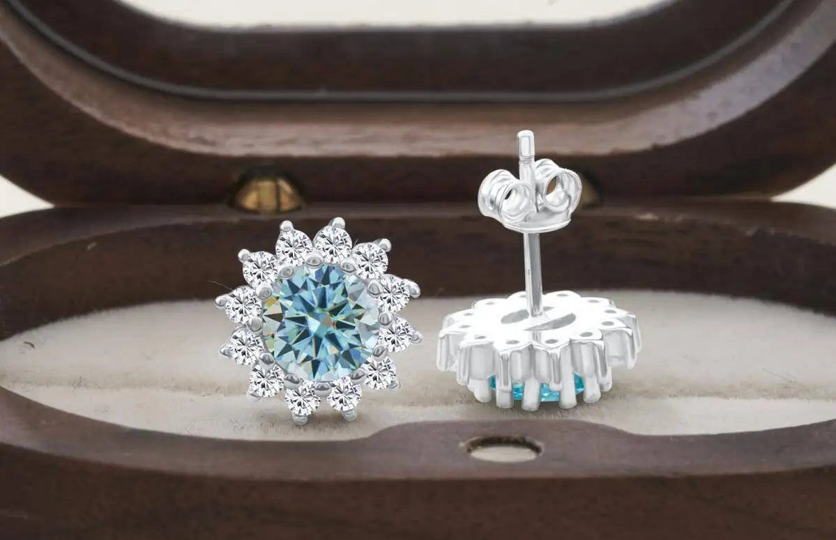 925 Sterling Silver Moissanite Stud Earrings With 1ct Moissanite Pendant