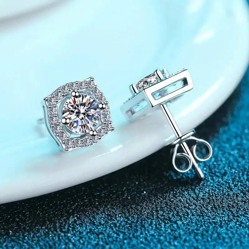 Diamond Sterling Silver Moissanite Earrings